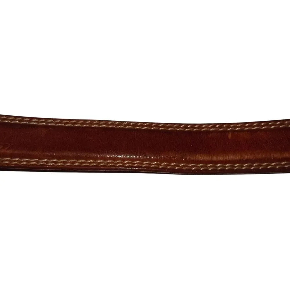 Vintage genuine leather stitched belt Size 32 brass hardware Taiwan cowboy rodeo